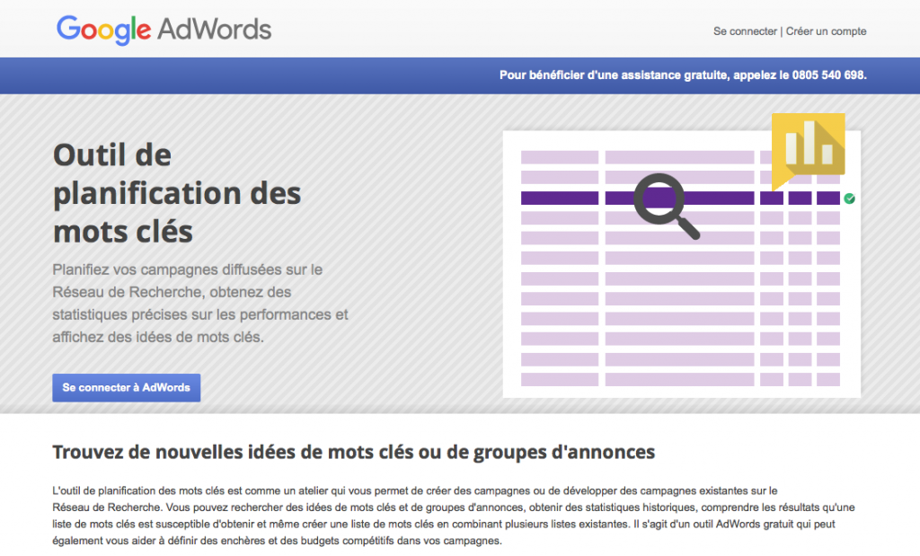 L'outil de planification des mots clés Google Adwords permet de bien choisir vos mots clés
